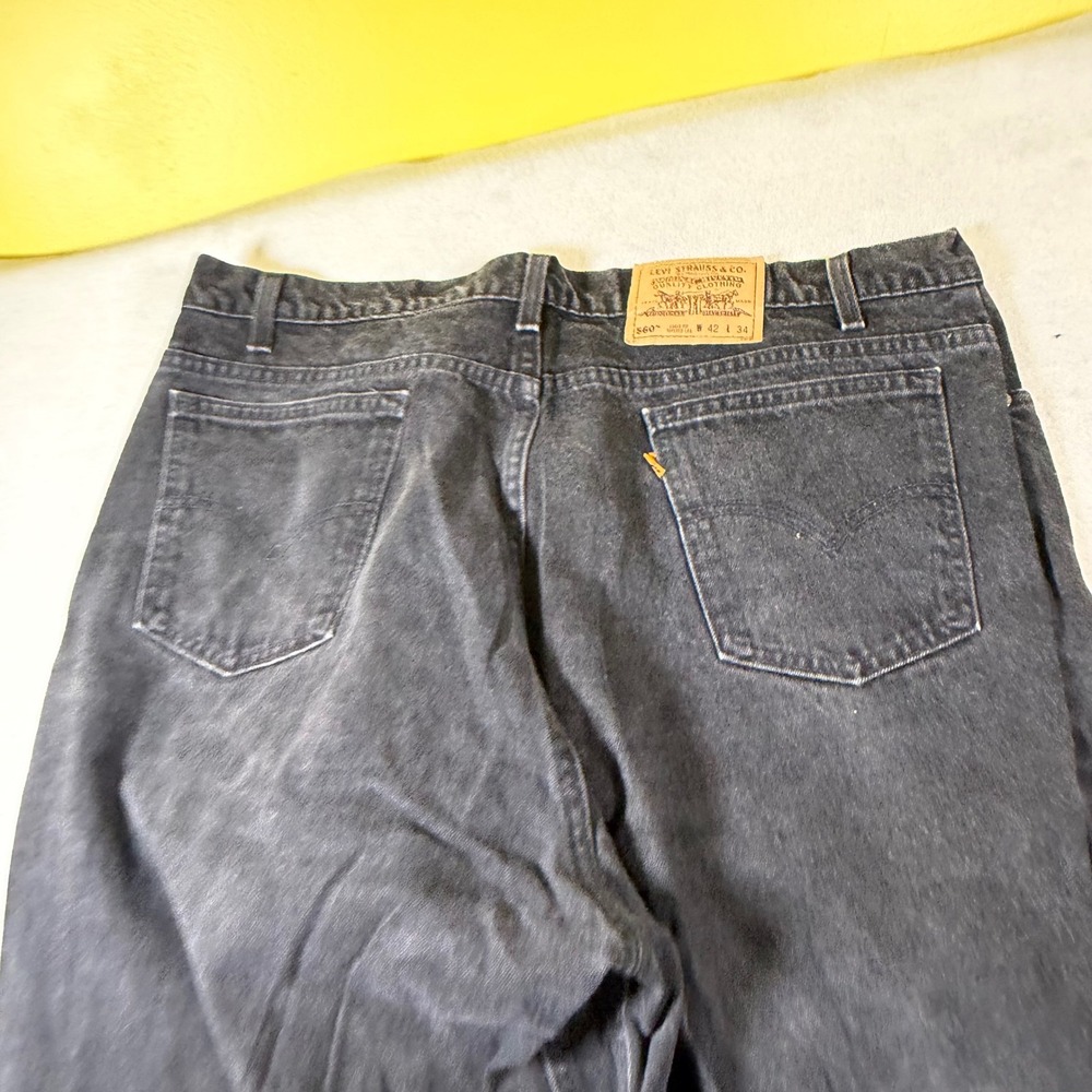 Levis 560 Loose Fit Tapered Leg Jeans Mens 42x34 Faded Black Orange Tab USA Made